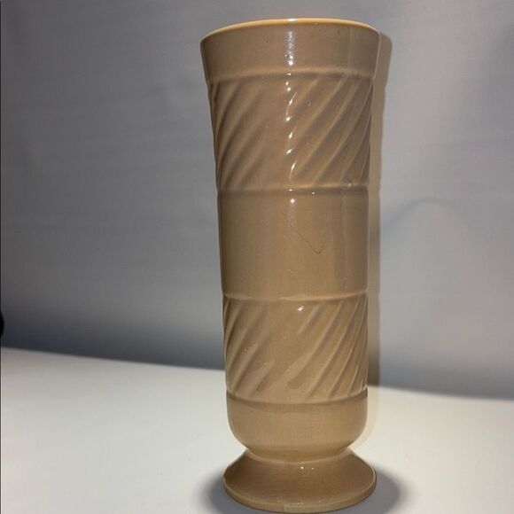 Tan Textured Accent Vase with Diagonal Patterns - Picture 6 of 9